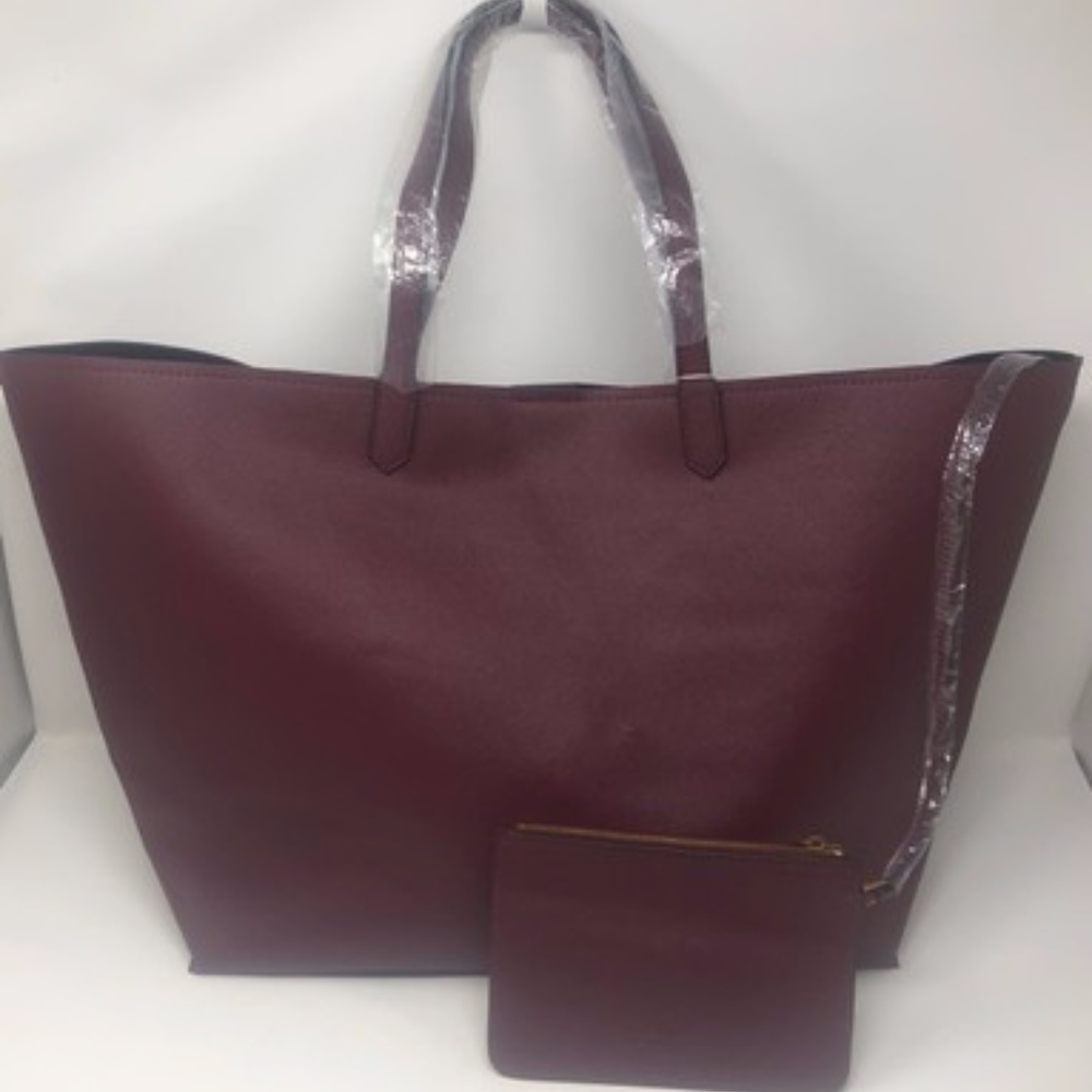 Neiman Marcus Bag Large Shopper Wine Faux Leather